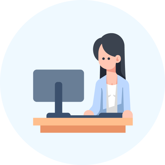 パソコンと向き合っている女の人のイラスト