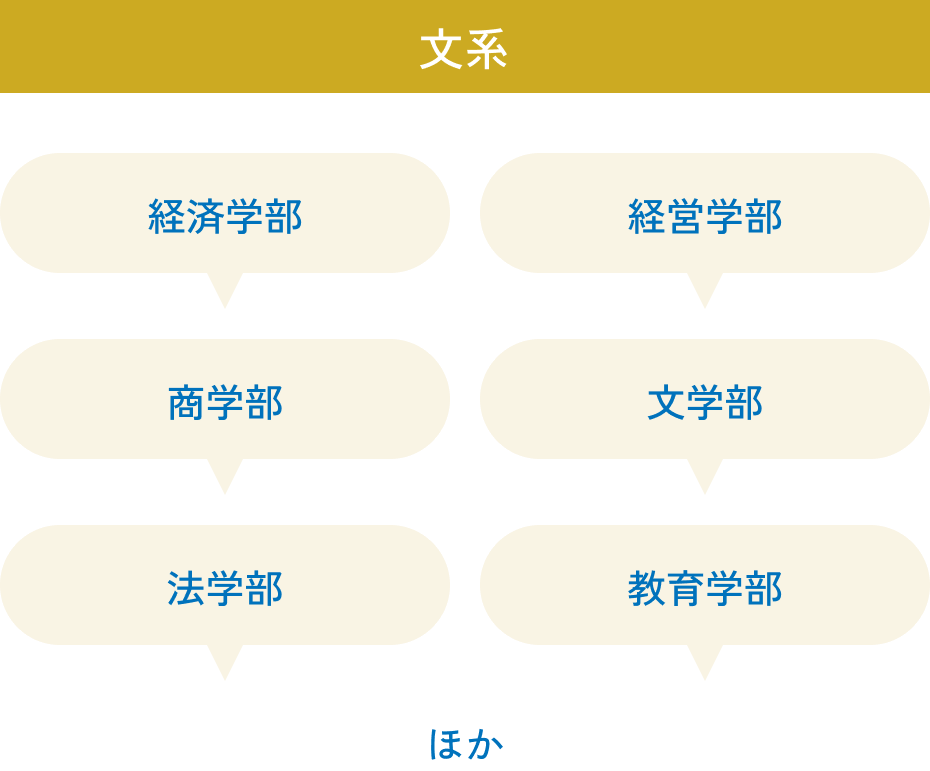 文系/経済学部,経営学部,商学部,文学部,法学部,教育学部ほか
